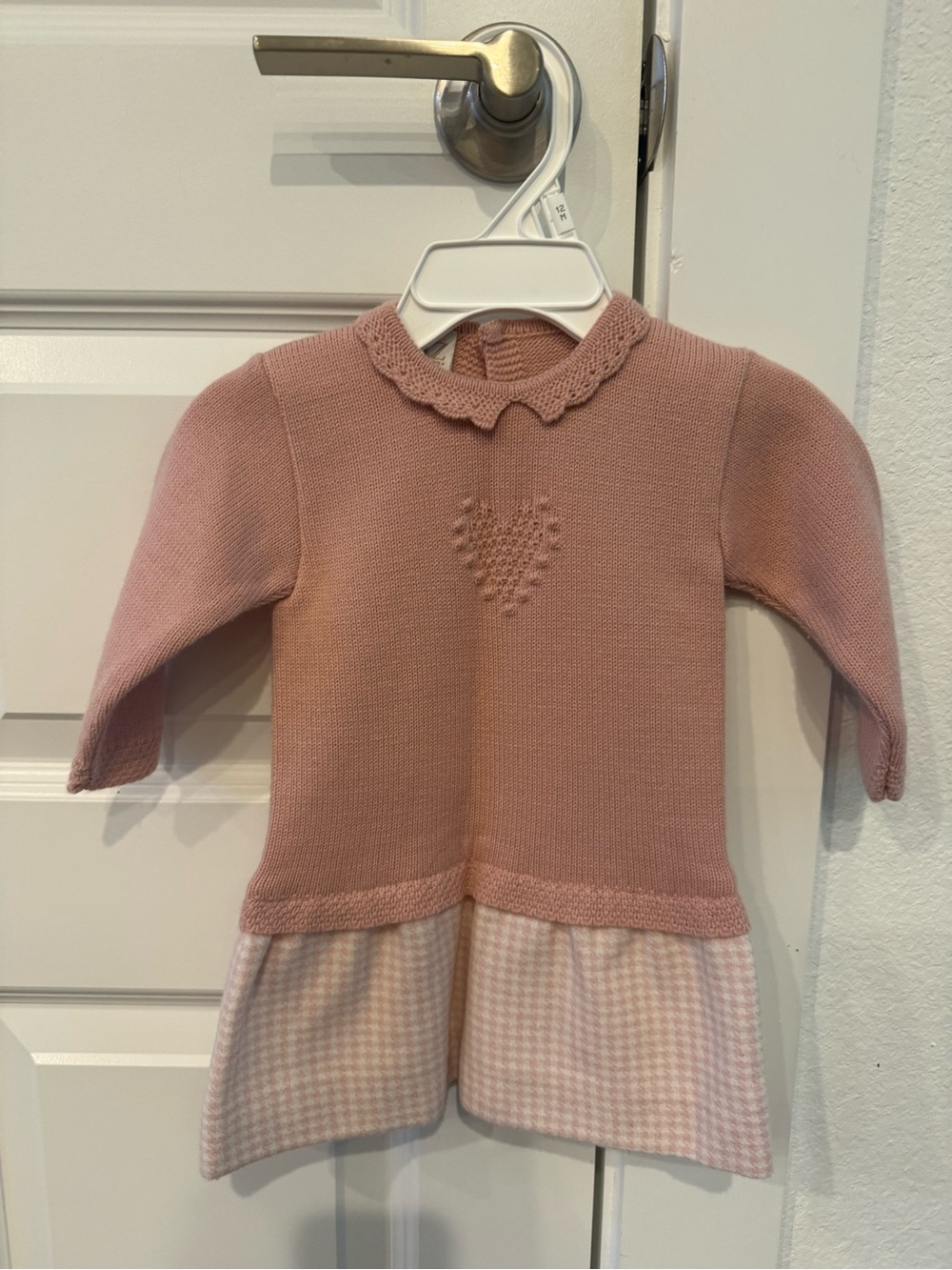 Paz Rodríguez - Pink Knit Heart-Detail Baby Dress Top